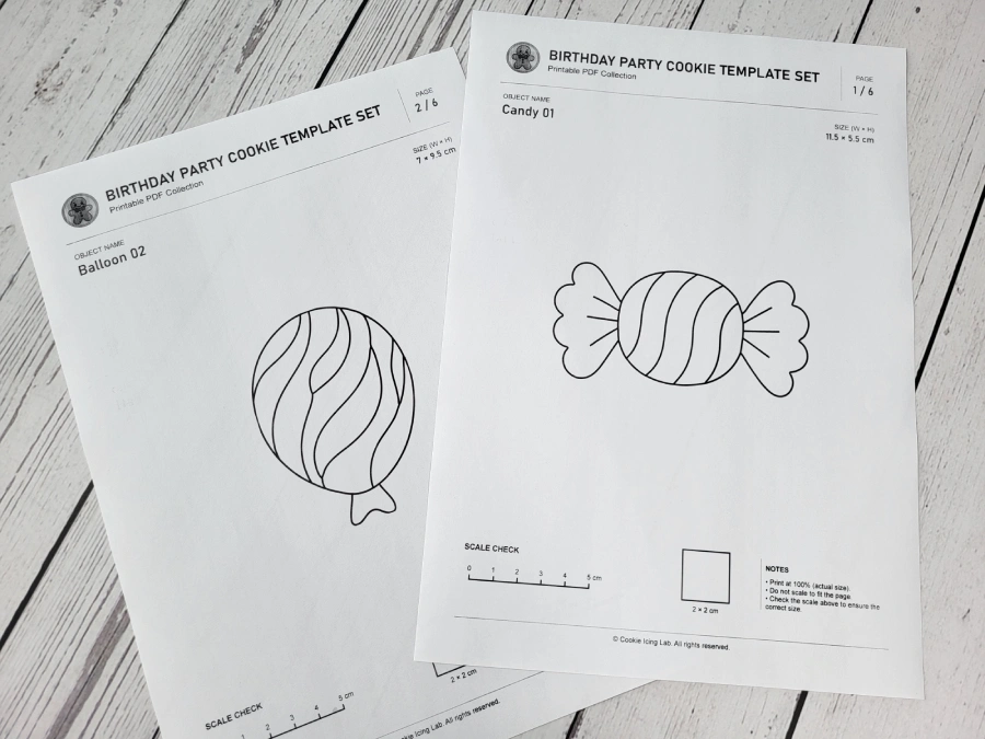 Printed paper templates for cookie shapes
