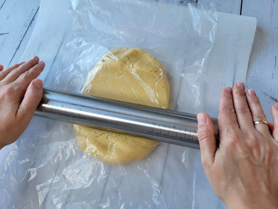 Sugar cookie dough wrapped and ready for chilling